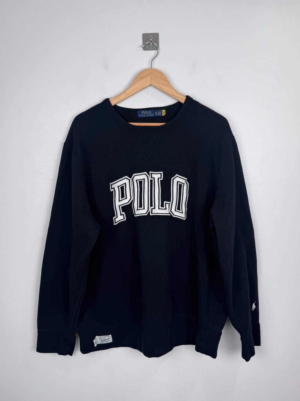 Polo Ralph Lauren Men Script Logo Black Crewneck Sweater Size XL